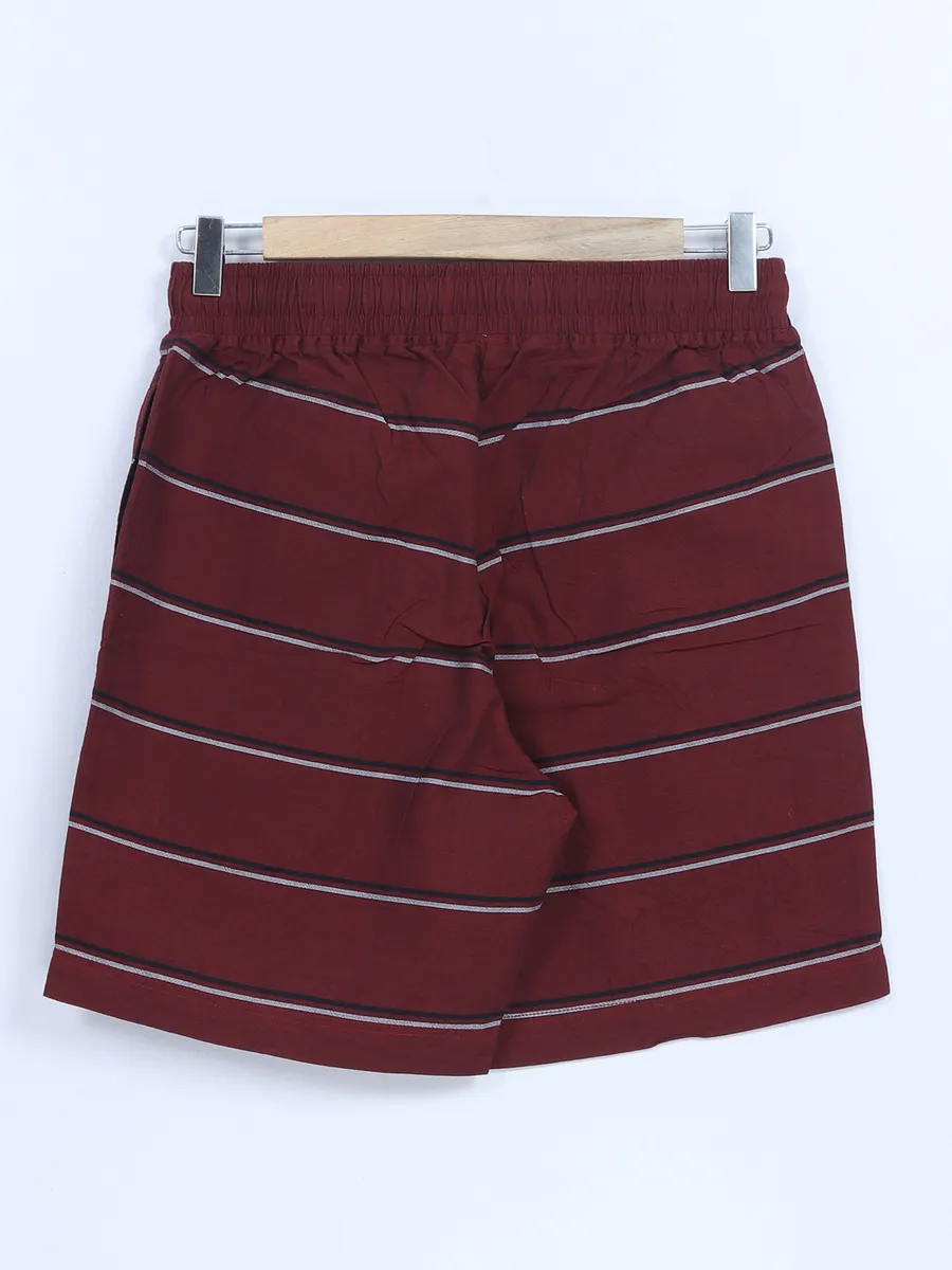 XN Replay cotton maroon stripe shorts