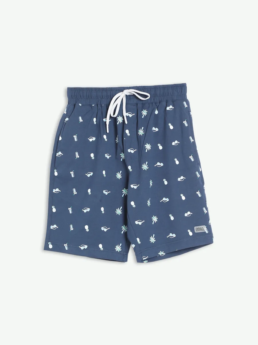 XN Replay printed cotton blue shorts