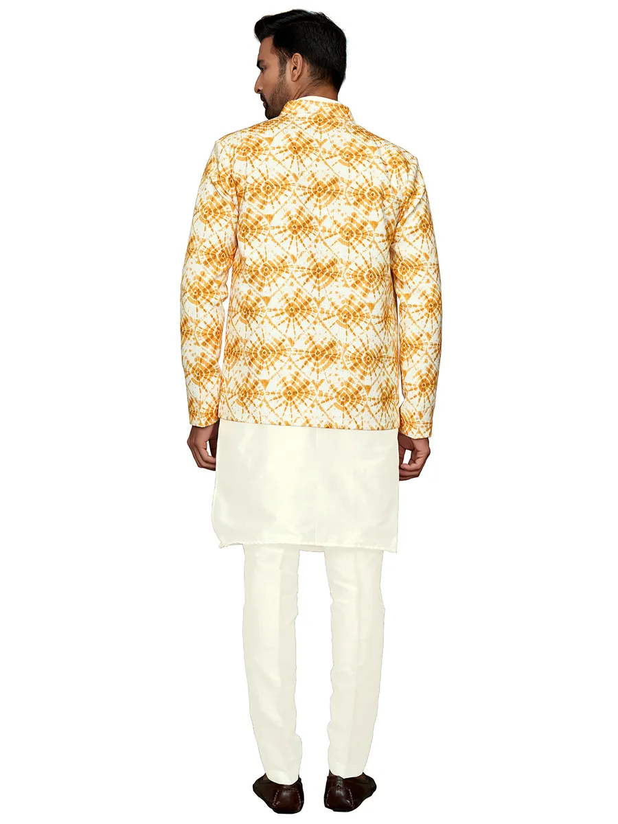 Yellow and cream printed indowestern