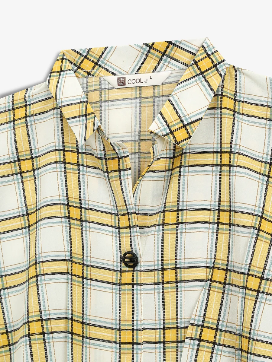 Yellow checks cotton casual top