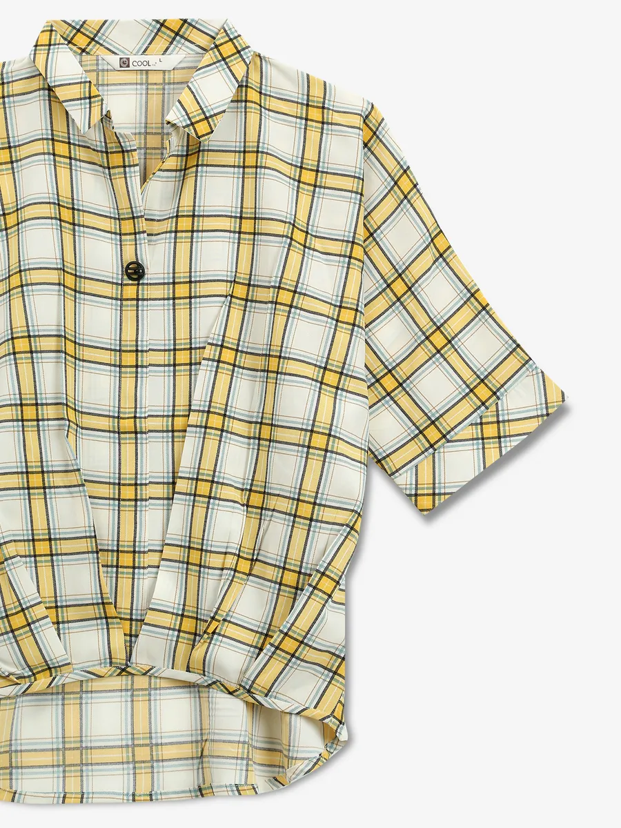 Yellow checks cotton casual top