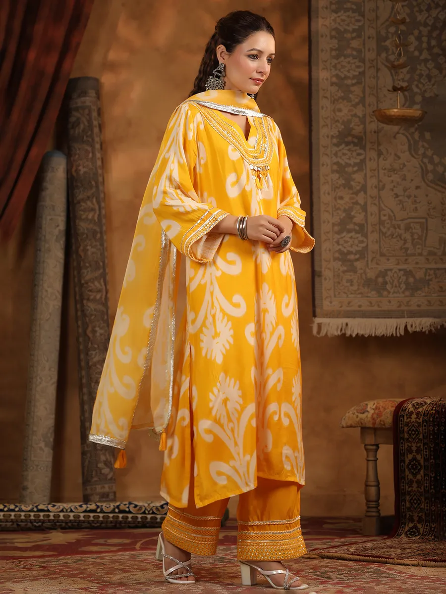 Yellow cotton silk kurti set for festival