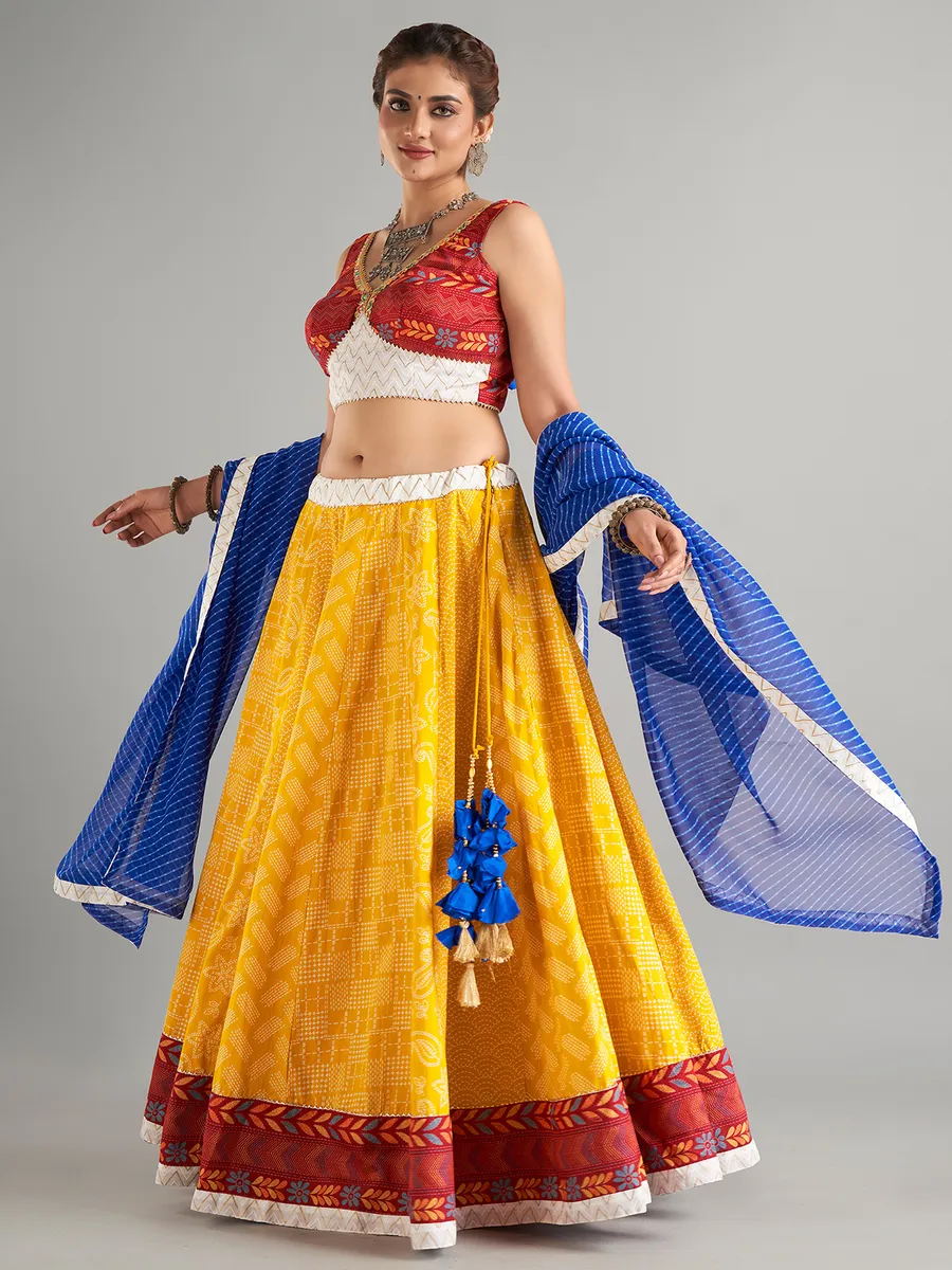 Yellow cotton silk lehenga choli with dupatta