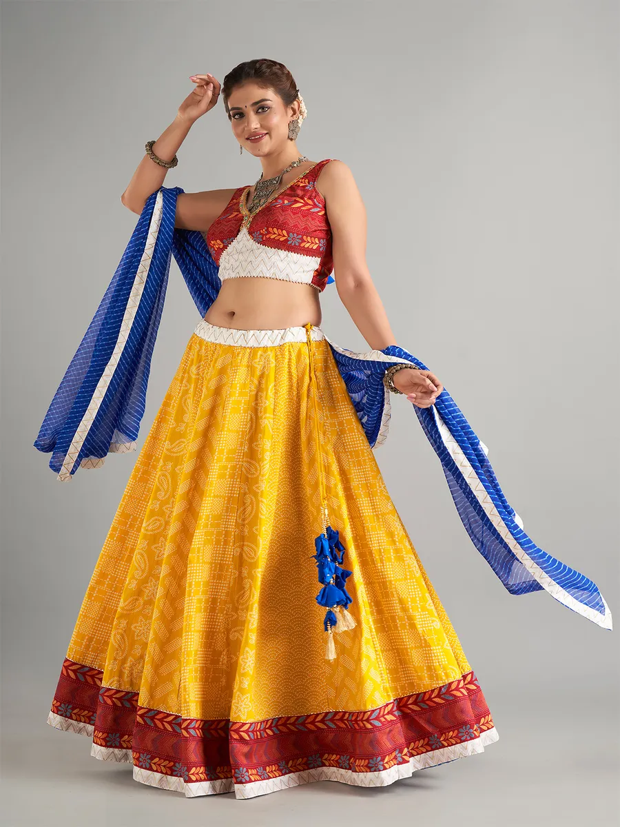 Yellow cotton silk lehenga choli with dupatta