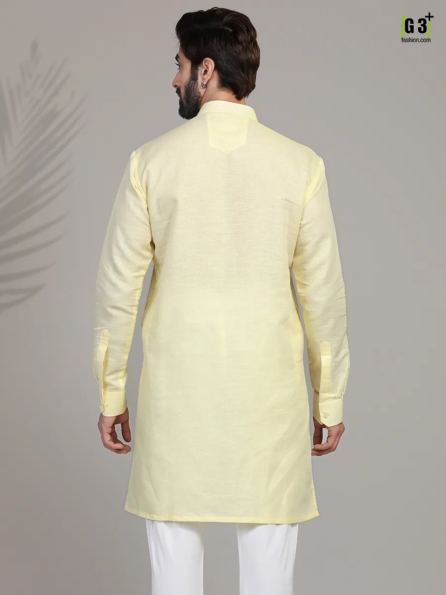 Yellow cotton stand collar only kurta