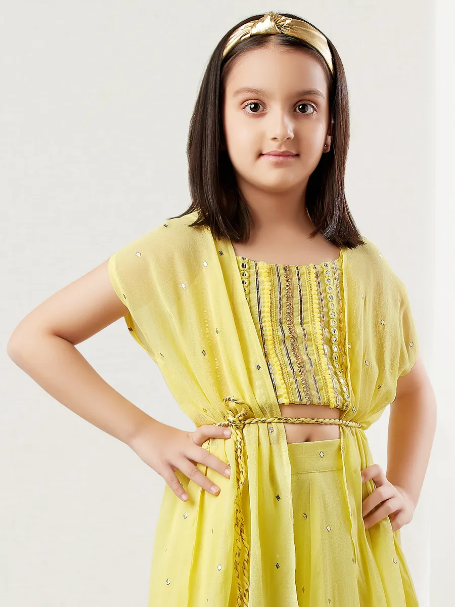 Yellow georgette indowestern suit