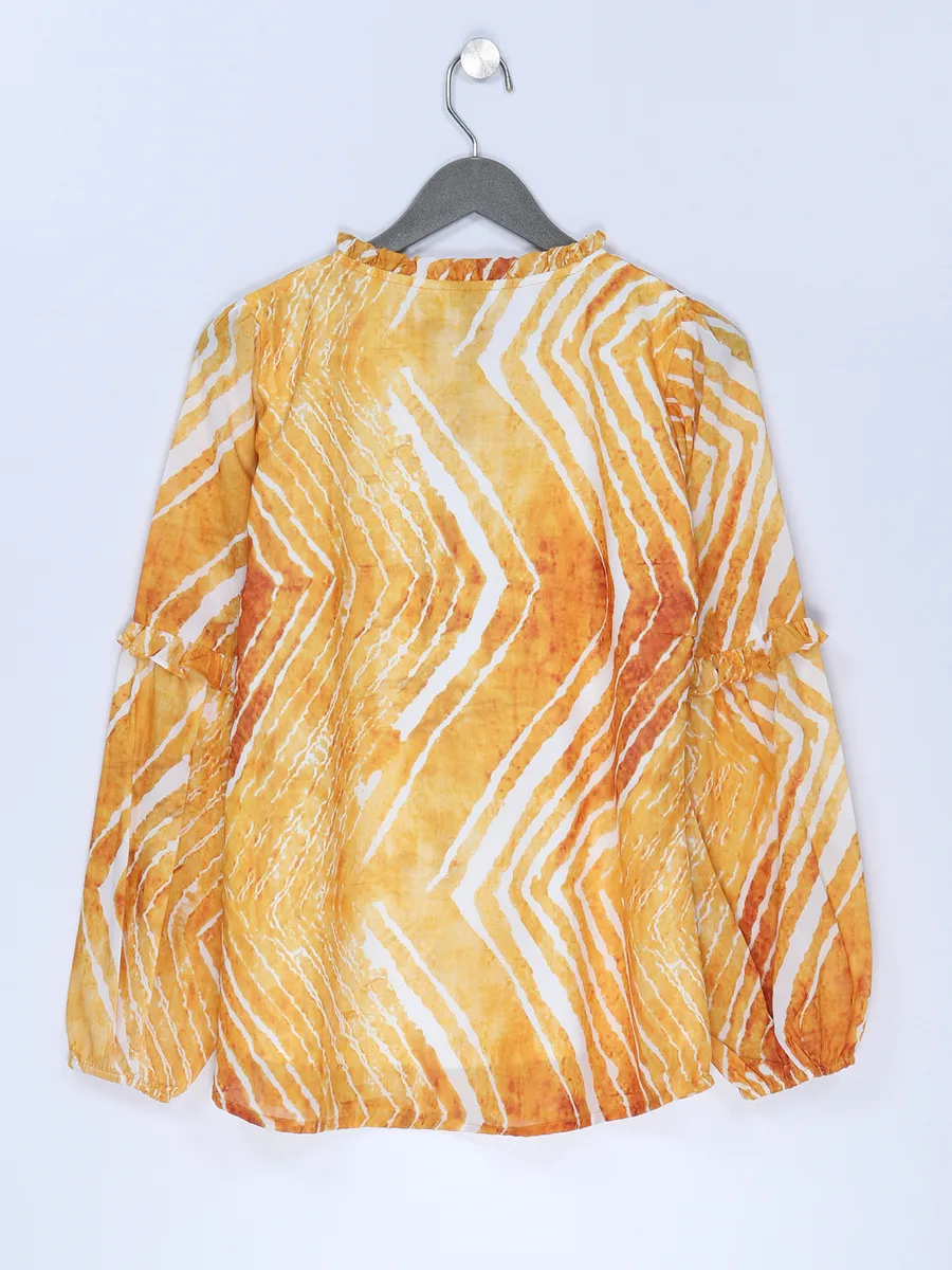 Yellow georgette top in printed