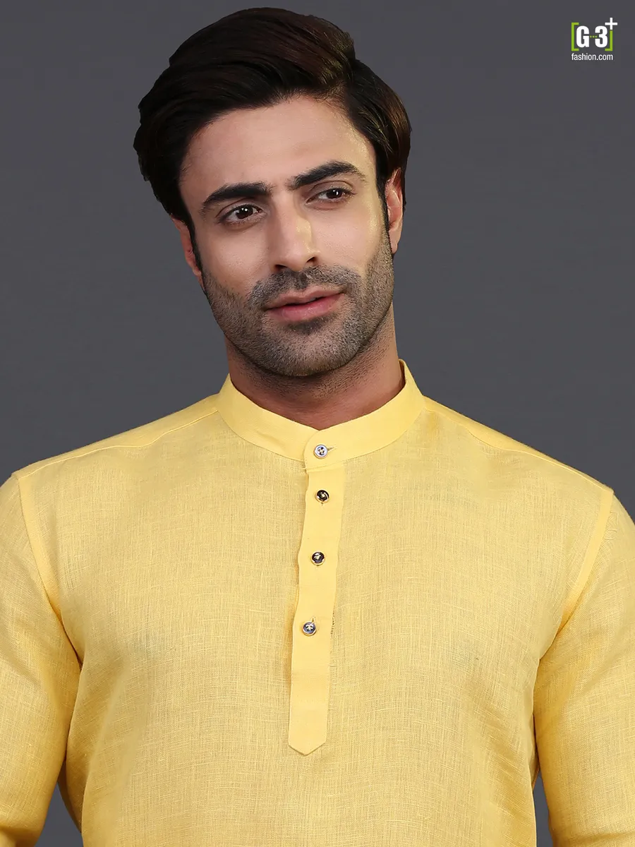 Yellow linen full sleeeves  Men Kurta pajama