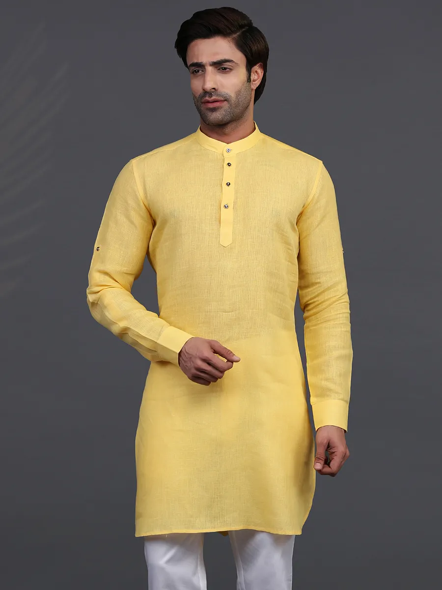 Yellow linen full sleeeves only kurta