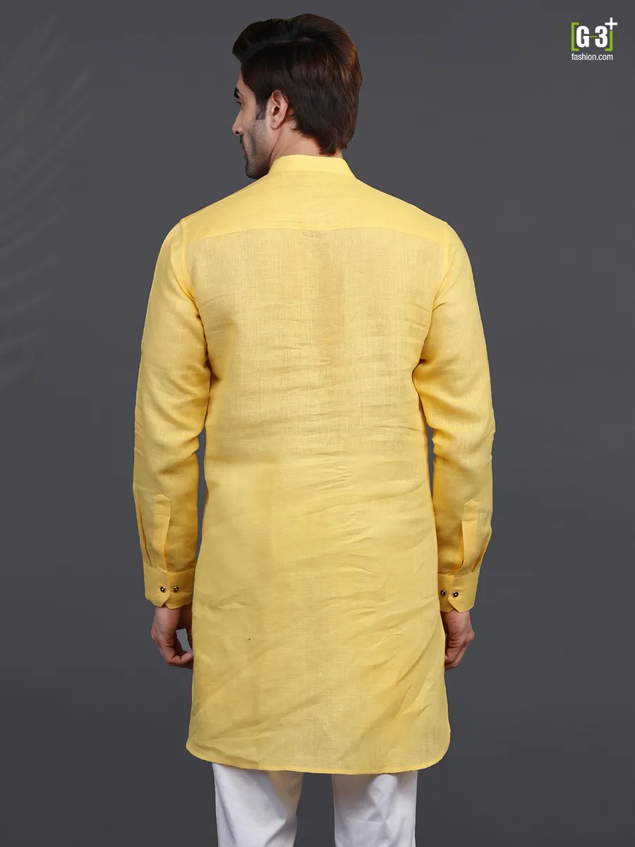 Yellow linen full sleeeves only kurta