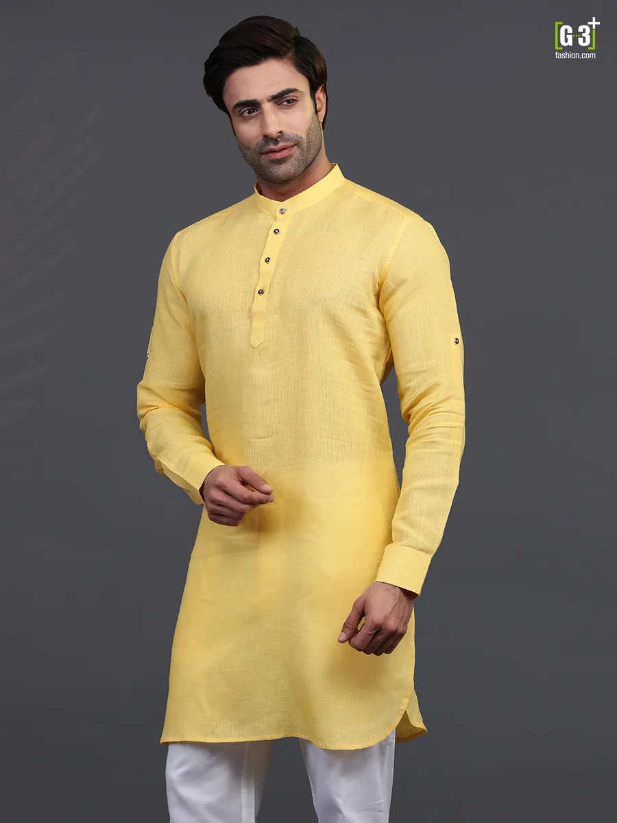 Yellow linen full sleeeves only kurta