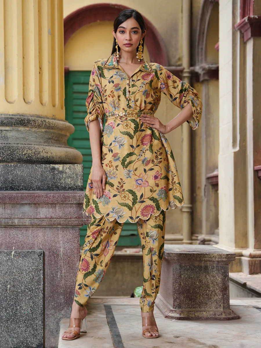 Yellow muslin printed co ord set