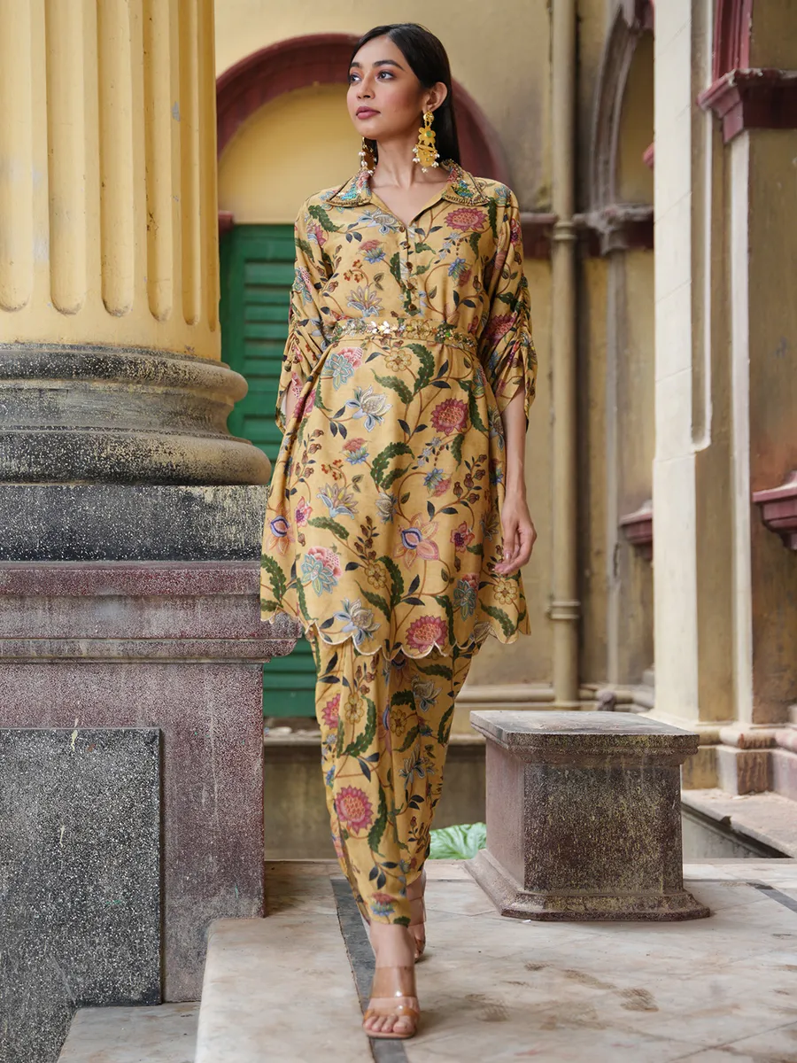Yellow muslin printed co ord set
