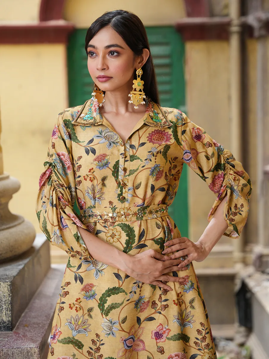 Yellow muslin printed co ord set