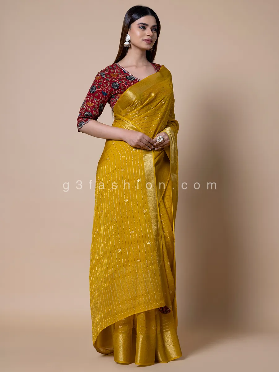 Yellow organza saree for festive