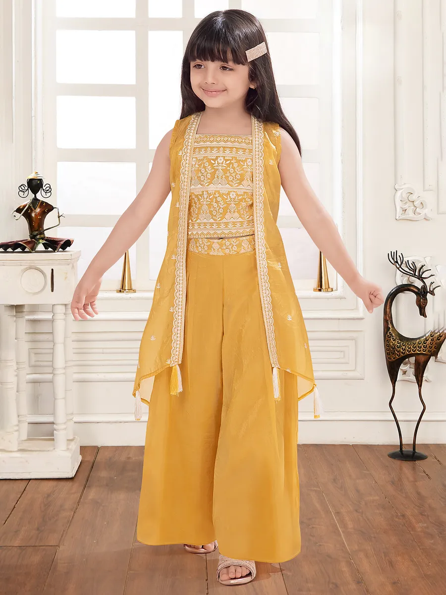 Yellow palazzo suit in silk for girls