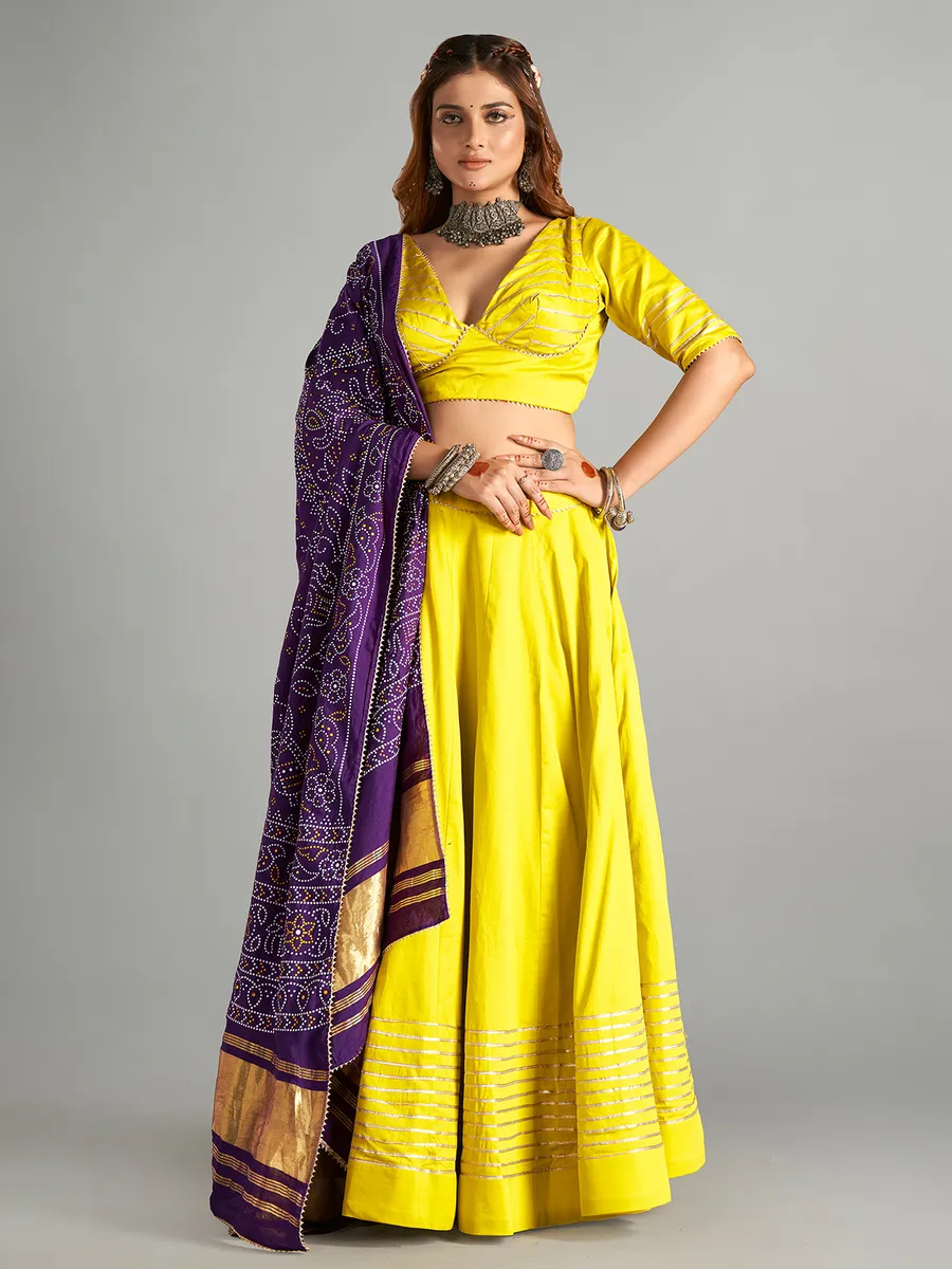 Yellow plain cotton lehenga choli