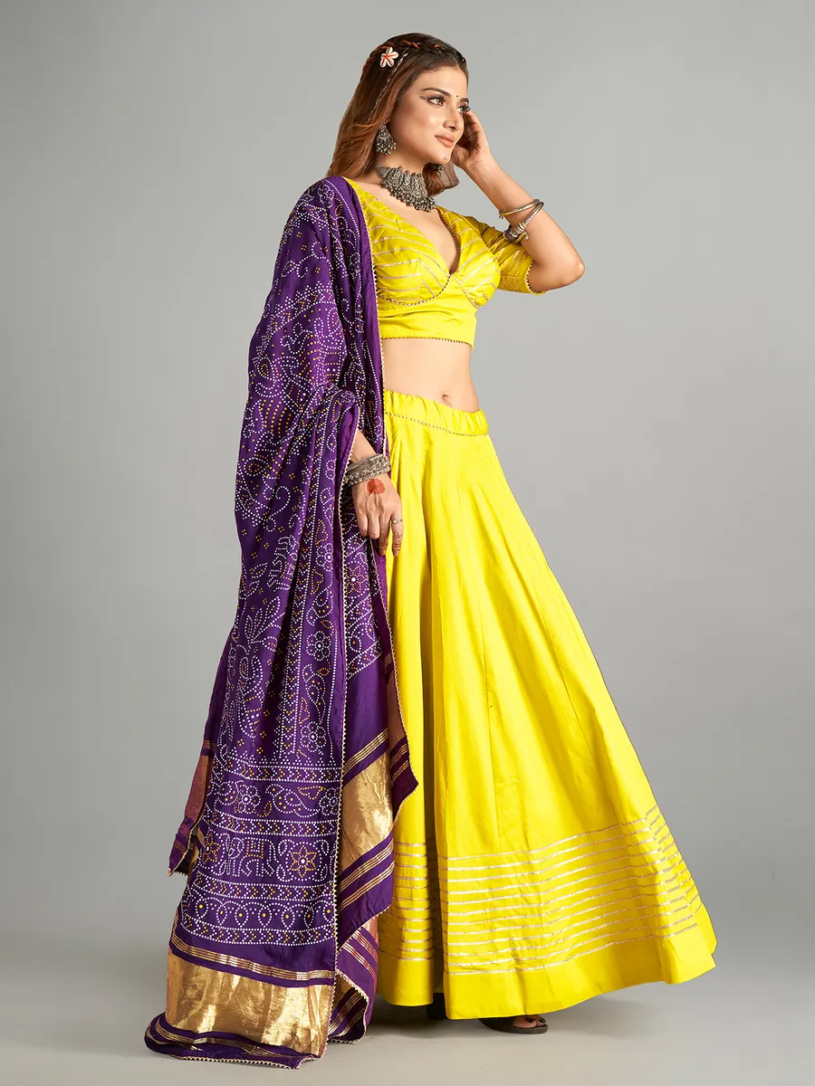 Yellow plain cotton lehenga choli