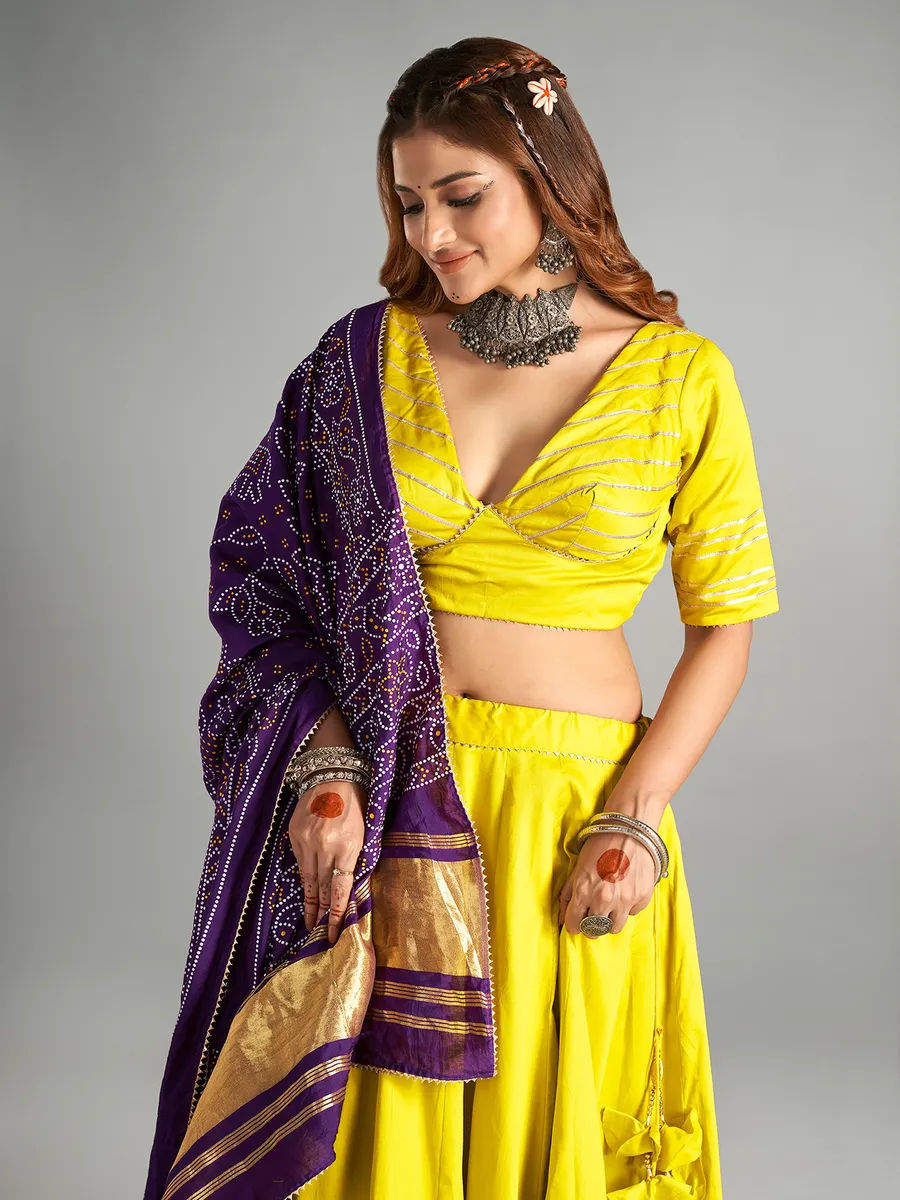 Yellow plain cotton lehenga choli