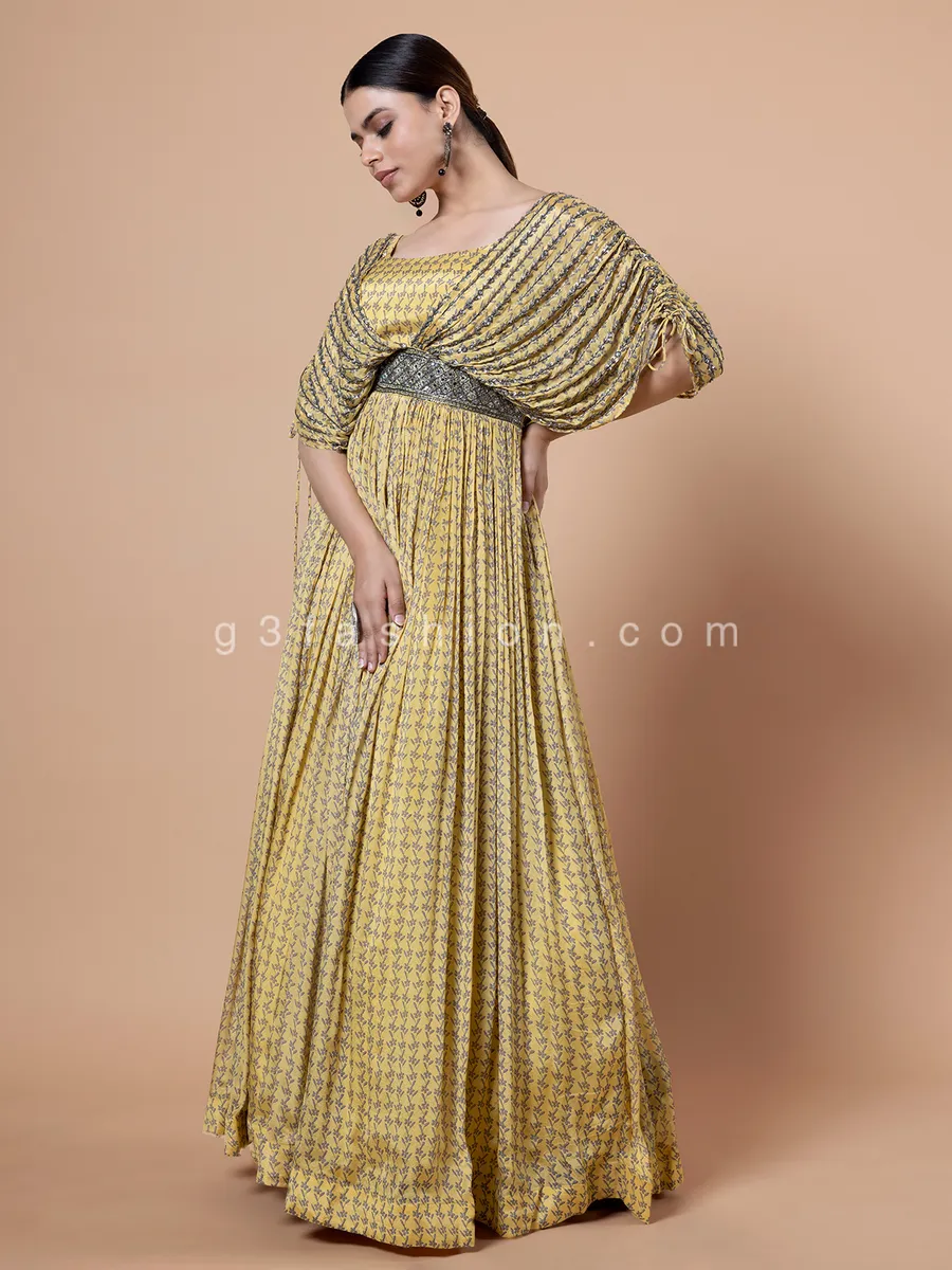 Yellow printed georgette gown