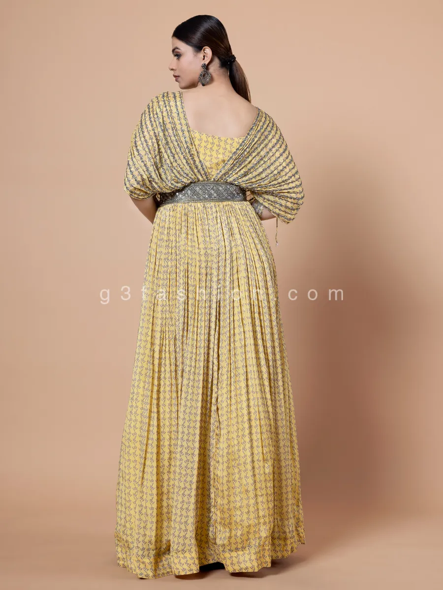 Yellow printed georgette gown