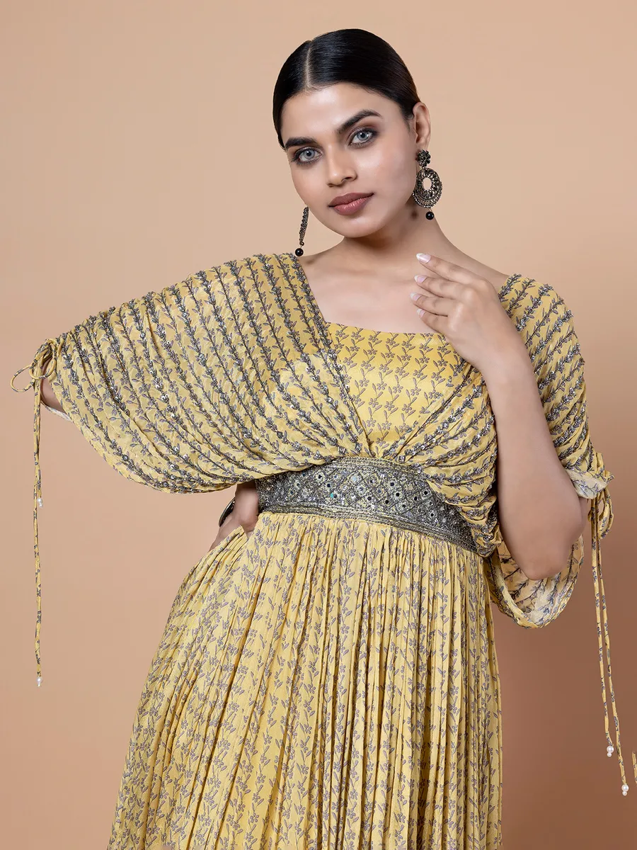 Yellow printed georgette gown