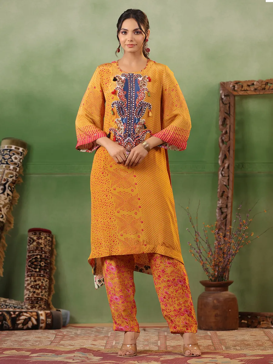 Yellow printed kurti with pant