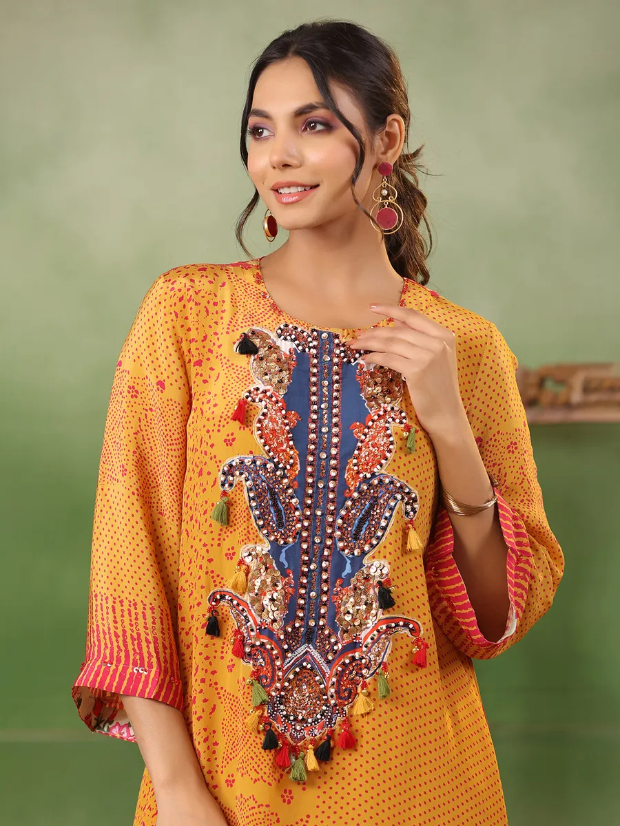 Yellow printed kurti with pant