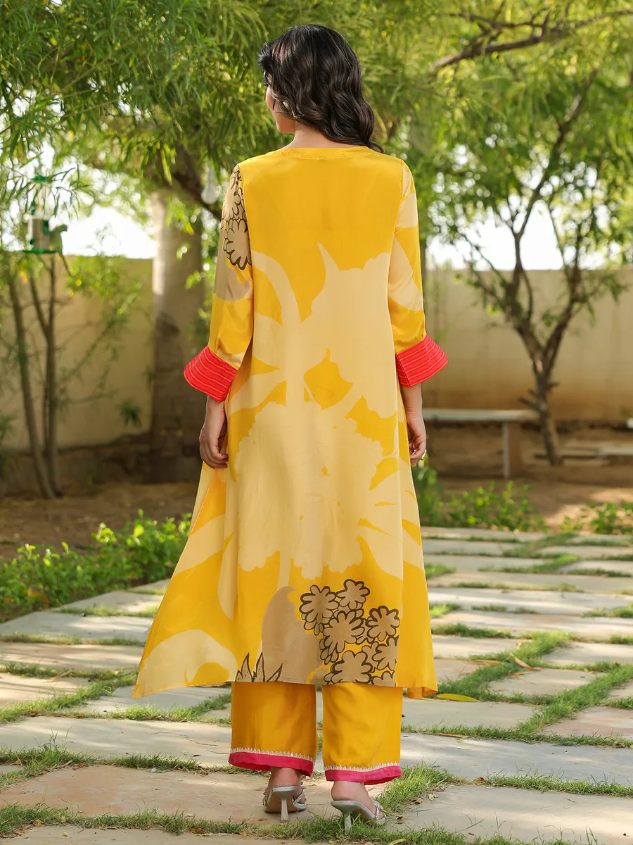 Yellow printed rayon cotton kurti set