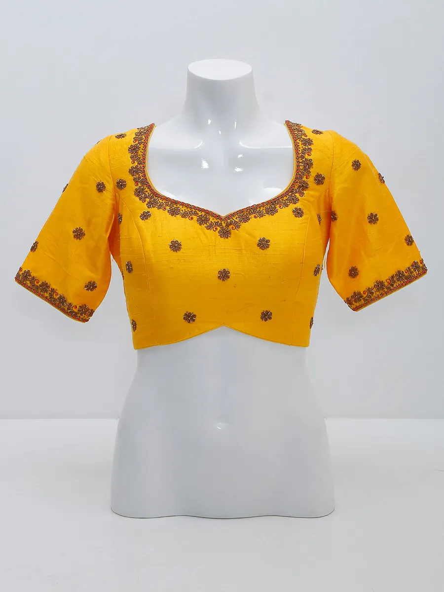 Yellow raw silk ready made blouse