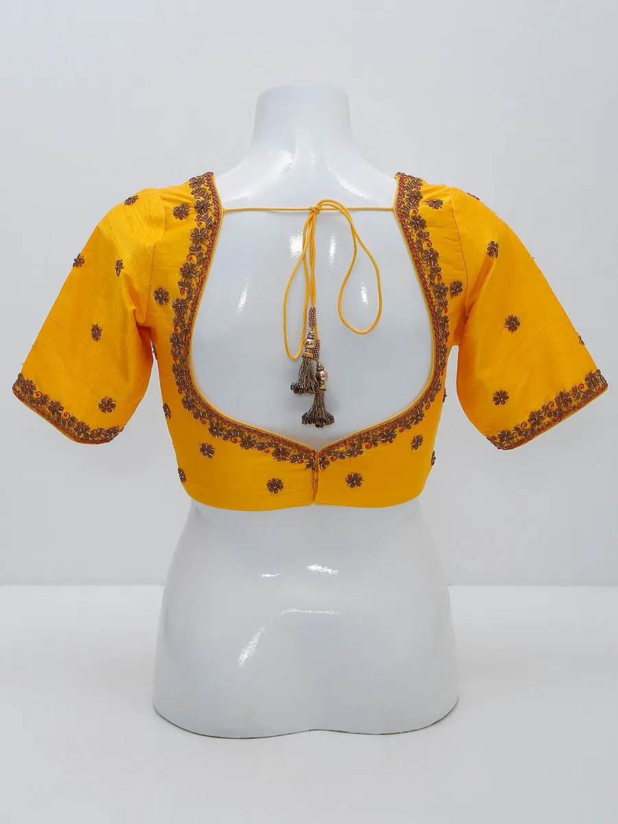 Yellow raw silk ready made blouse