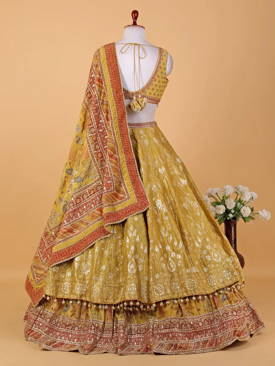 Yellow raw silk zari weaving lehenga choli