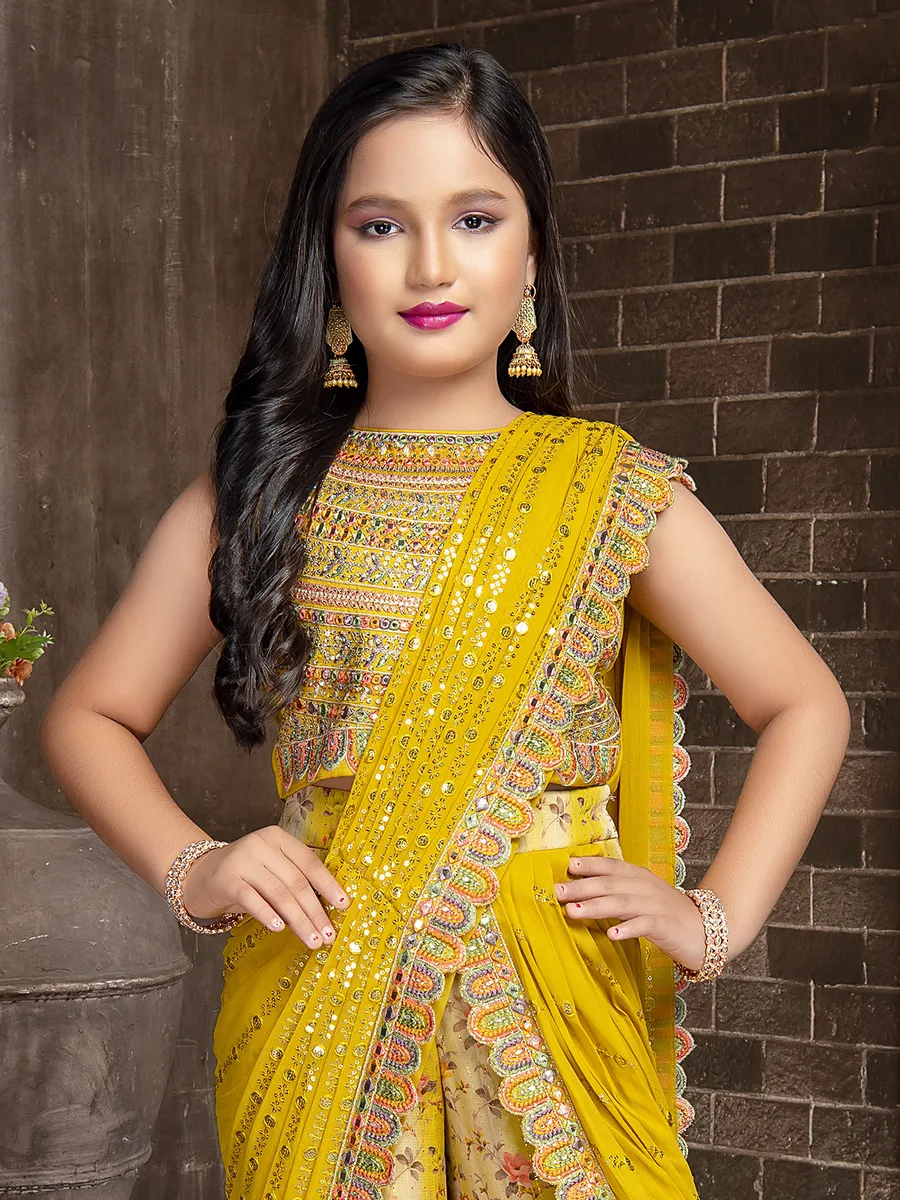 Yellow sharara suit with attached dupatta