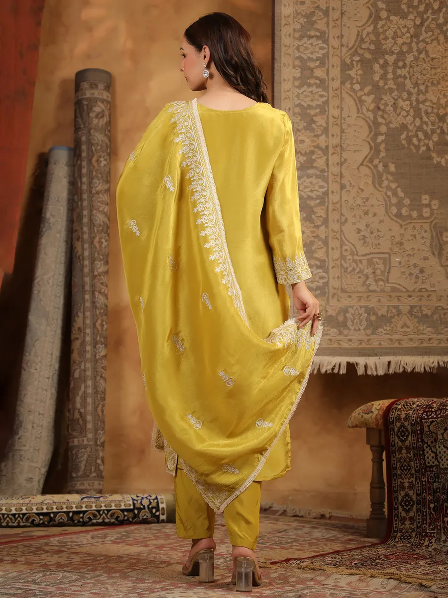 Yellow silk kurti set for women