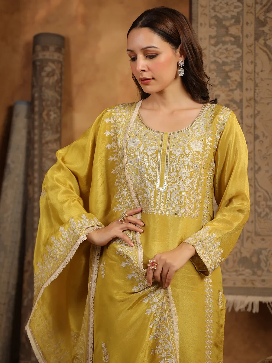 Yellow silk kurti set for women