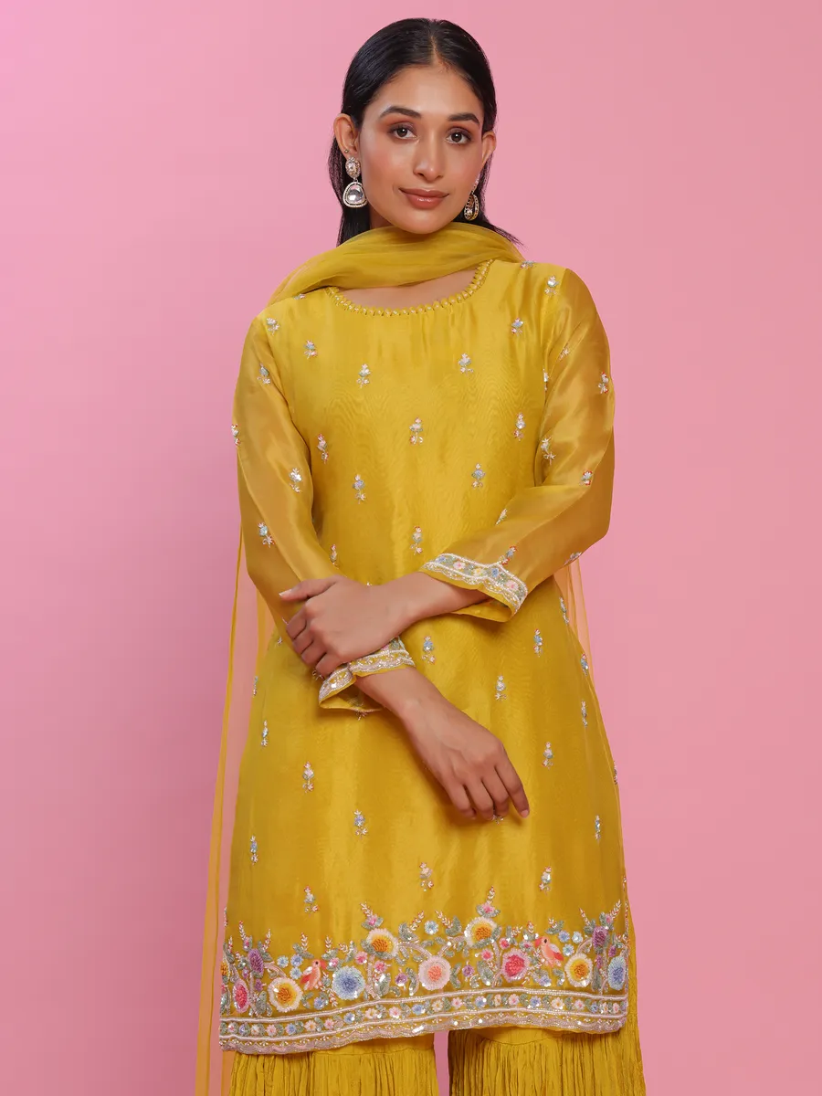 Yellow tissue silk sharara suit