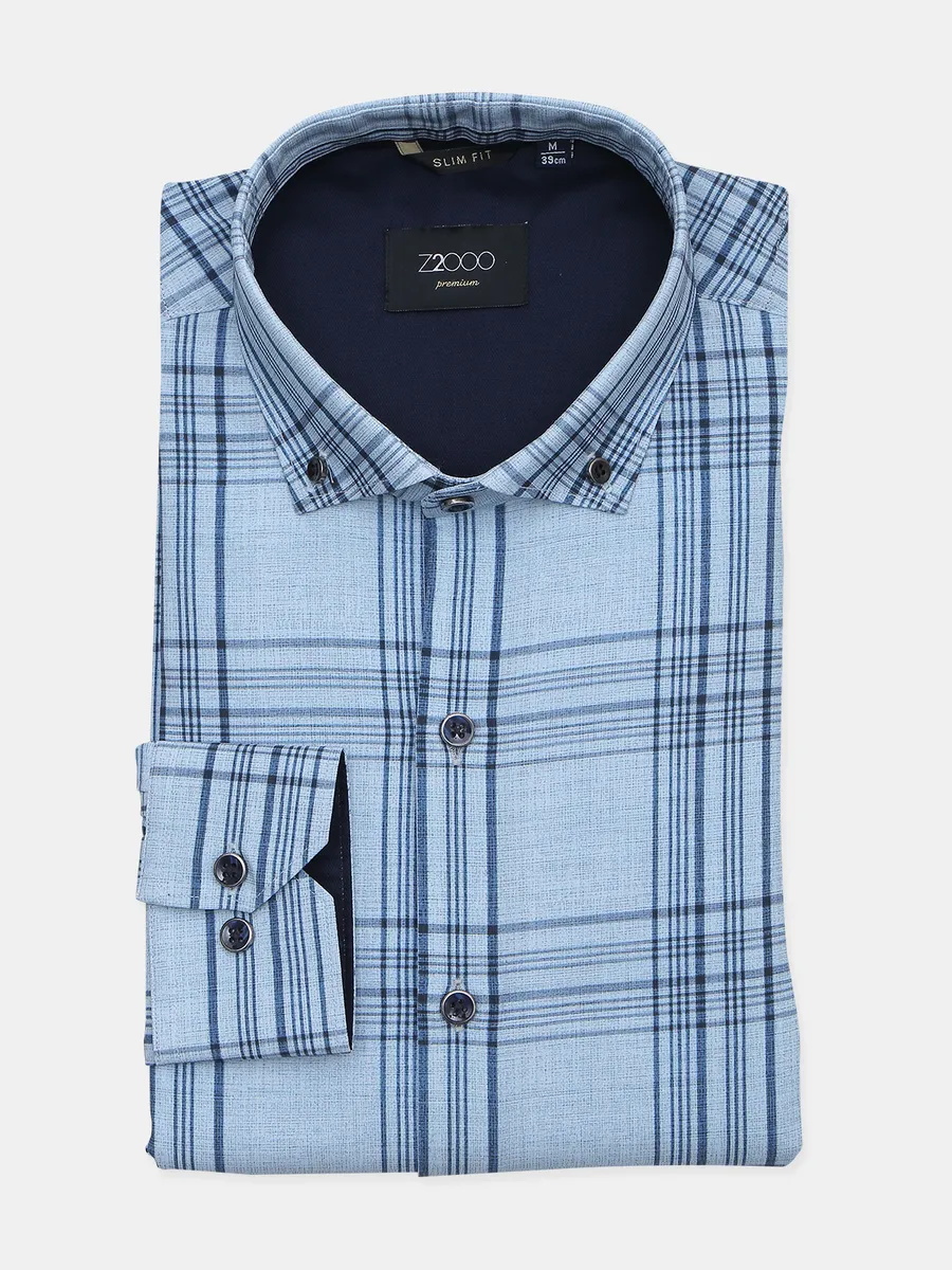 Z2000 sky blue cotton checks style shirt