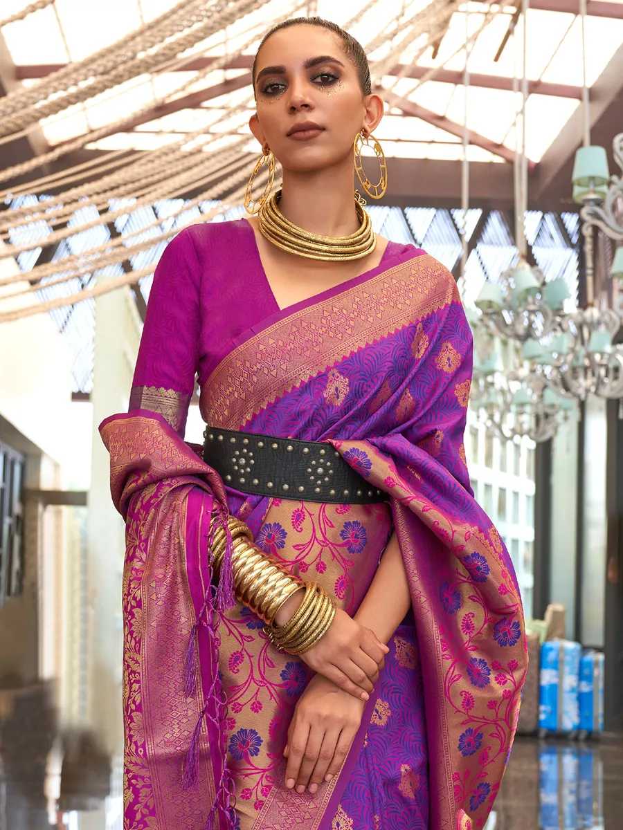 Zari woven purple silk saree