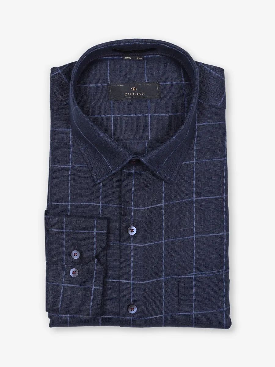 ZILLIAN formal linen navy shirt with checks