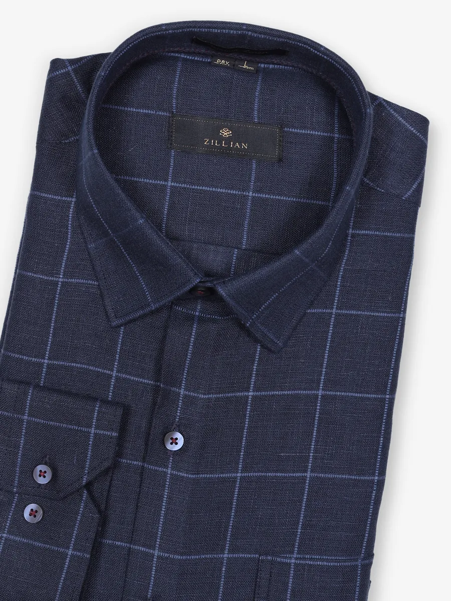 ZILLIAN formal linen navy shirt with checks