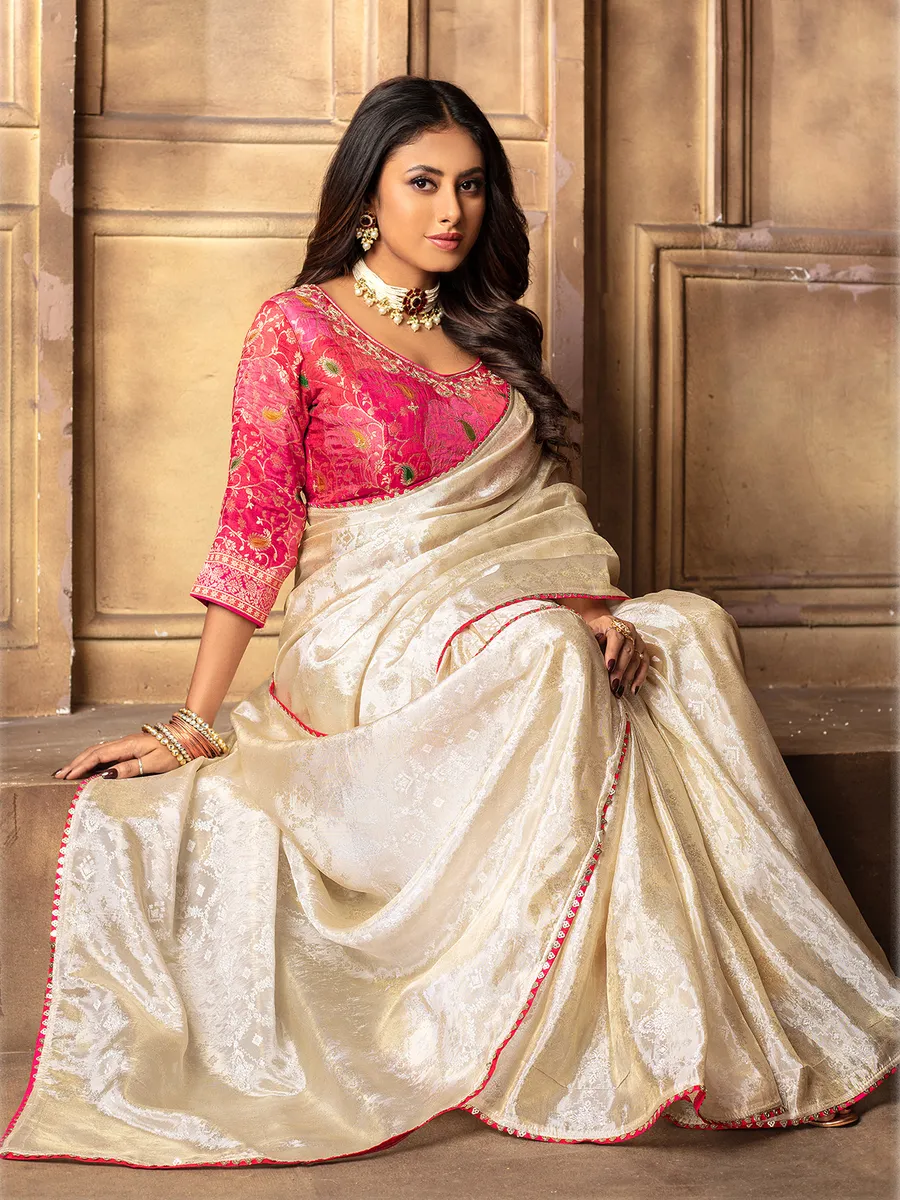 Elegant cream tissue silk saree