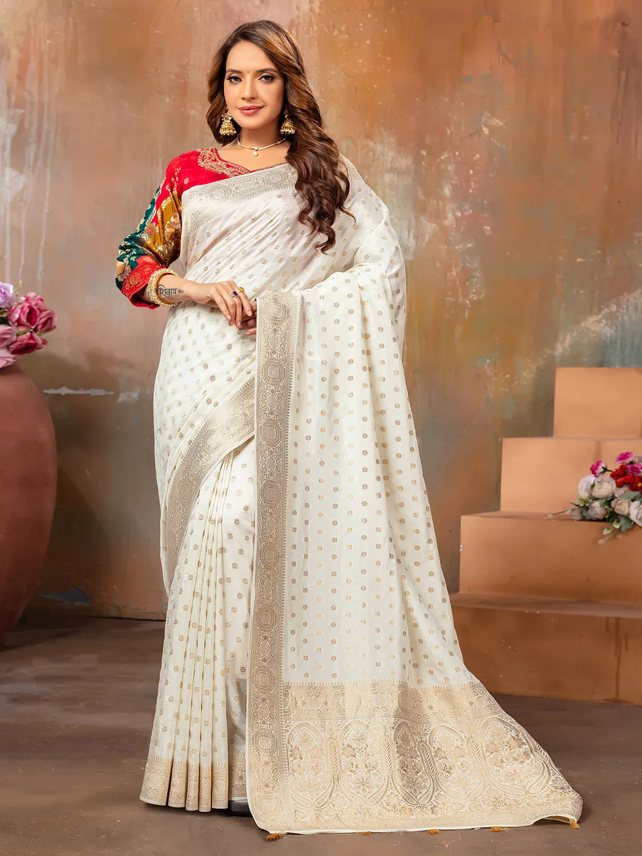 Trendy dola silk off-white saree