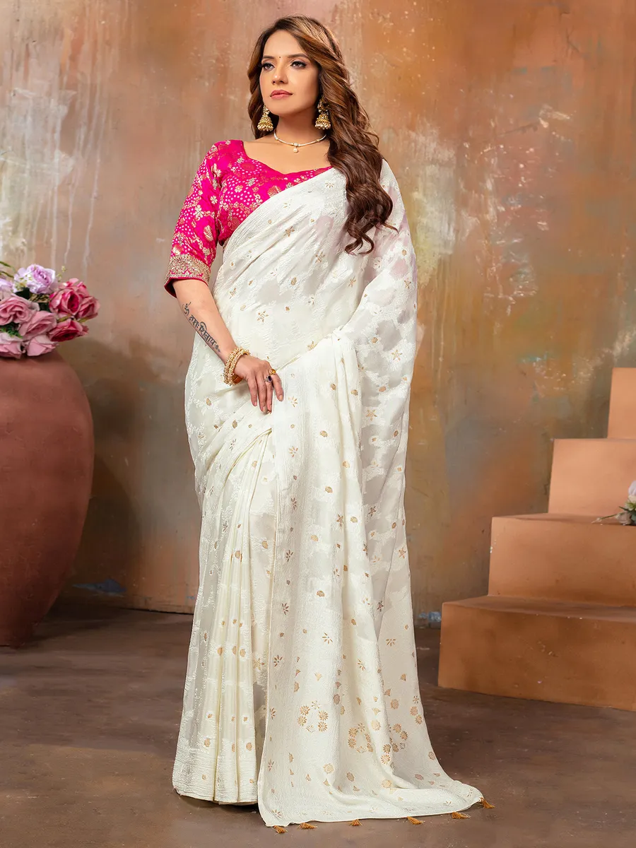 Latest white georgette saree