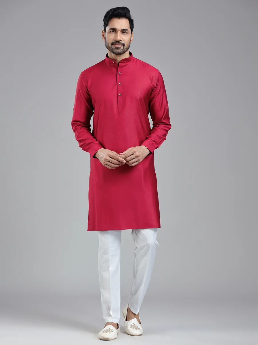 Maroonish red simple kurta pajama set for festival