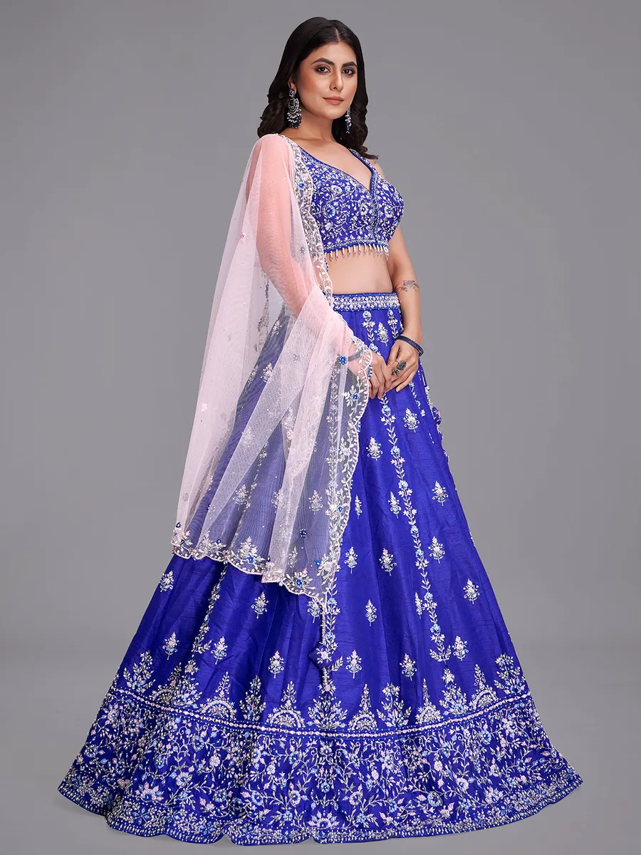 Attractive royal blue raw silk lehenga choli