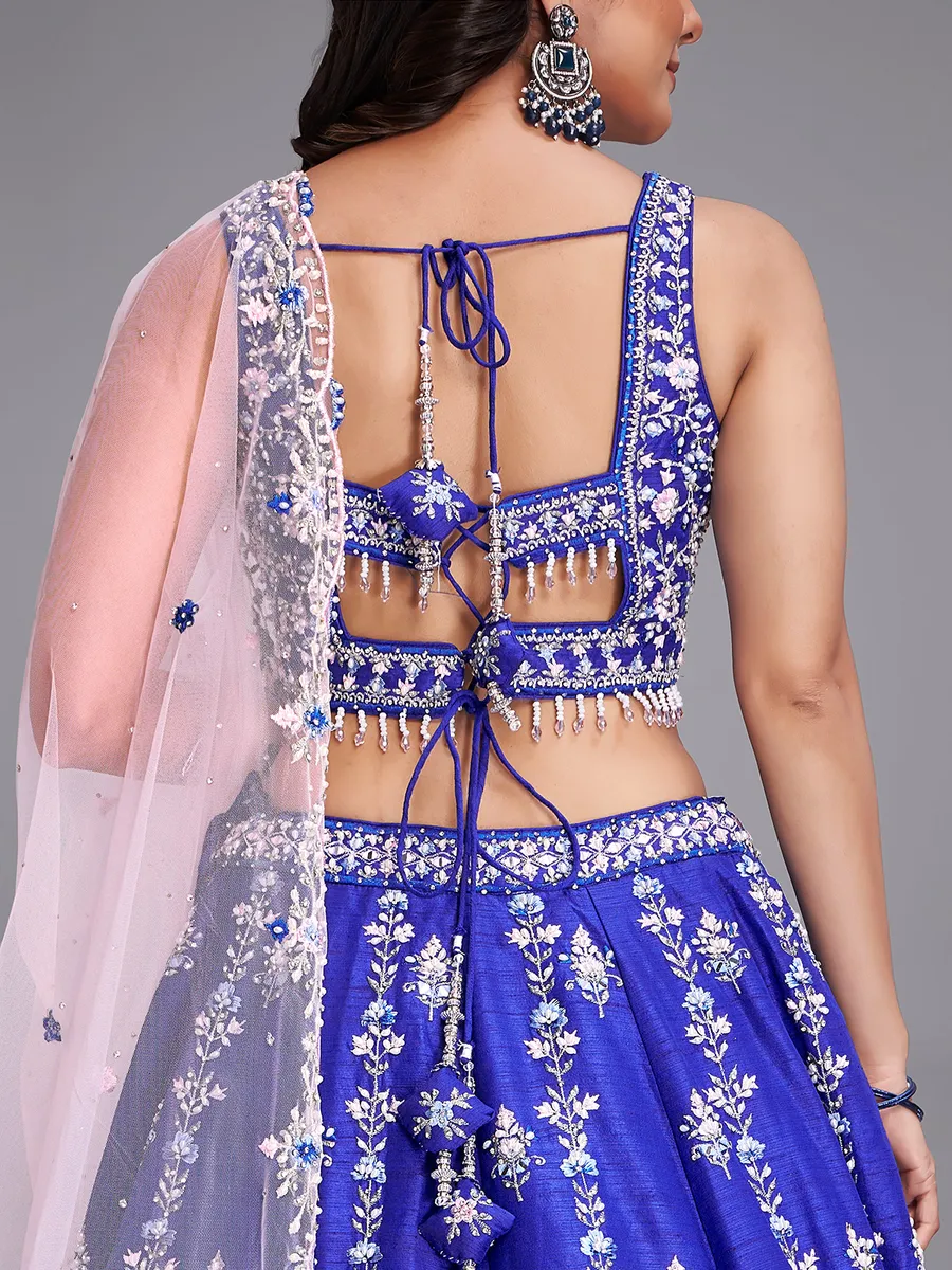 Attractive royal blue raw silk lehenga choli