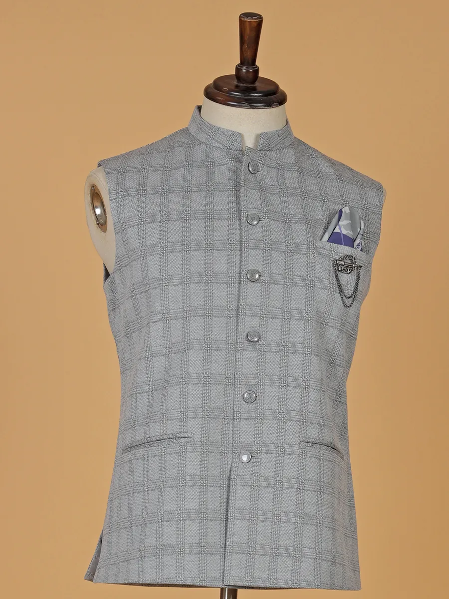 Classy grey checks waistcoat in terry rayon