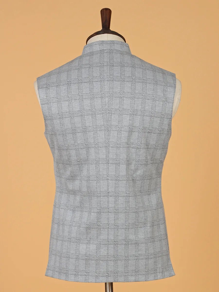 Classy grey checks waistcoat in terry rayon