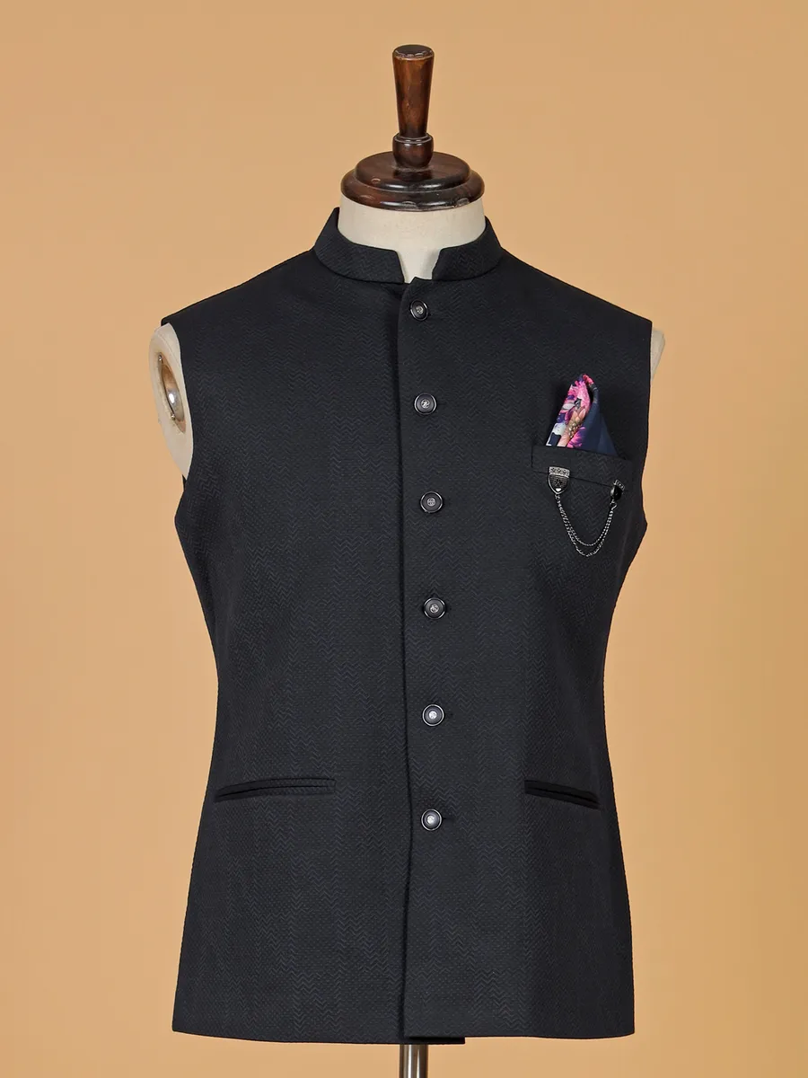 Trendy dark blue texture waistcoat