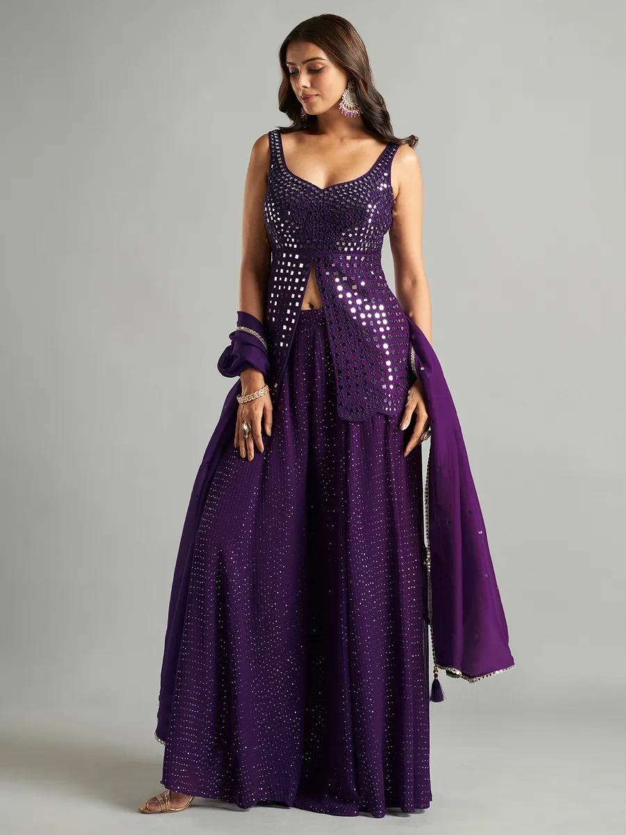 Classic georgette violet palazzo suit for women